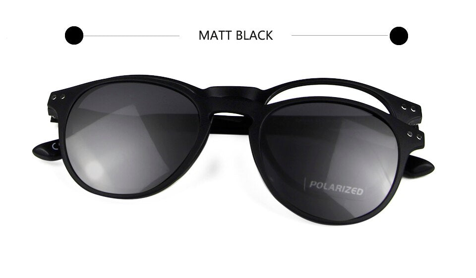 2 In 1 Round Clip-On Sunglasses Polarized Women Men Transparent TR90 Magnetic Eyeglasses Frame Prescription Optical Myopia Frame