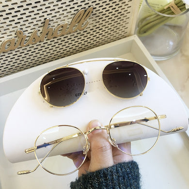 2 In 1 Round Polarized Sunglasses Women Men Magnetic Anti Glare Driving Clips On Transparent Optical Glasses Frame  Design