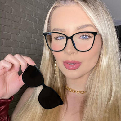 2 In 1 Set Polarized Clip On Sunglasses For Women Men Retro  CatEye Anti Blue Light Glasses Frame Magnetic Driving Eyewear