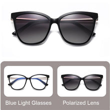 Load image into Gallery viewer, 2 In 1 Set Polarized Clip On Sunglasses For Women Men Retro  CatEye Anti Blue Light Glasses Frame Magnetic Driving Eyewear