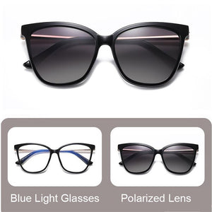 2 In 1 Set Polarized Clip On Sunglasses For Women Men Retro  CatEye Anti Blue Light Glasses Frame Magnetic Driving Eyewear