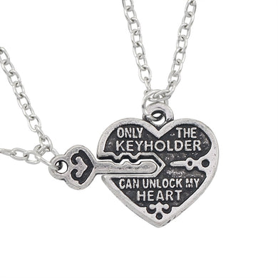 2 PCS Best Friends Necklaces For Lovers Gift Classic Heart Key Lock Only The Keyholder Can Unlock My Heart Pendant Necklace