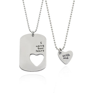 2 PCS Fashion Couple Necklace Set Lettering I Carry Your Heart With Me Love Heart Hollow Charms Choker Necklace For Men Women