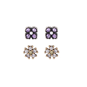 2 Pairs /Set Flowers Stud Earrings Glass Crystal Earrings for Women Vintage Mini Cute Earrings Girls Gift