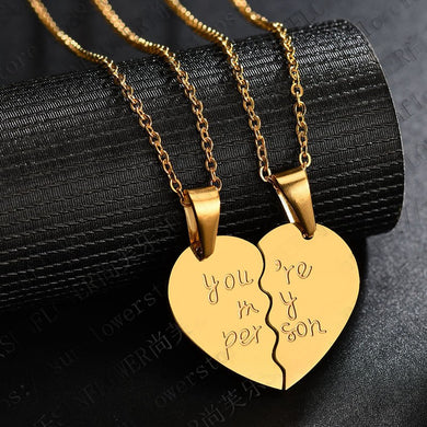2 Pieces Half heart pendant necklace jewerly for women gold/Rose Stainless steel necklace chain girlfriends couples gifts 2018