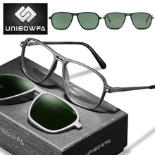 Load image into Gallery viewer, 2 Polarized Magnet Clip on Glasses Frame Men Optical Myopia Eyeglasses Frame TR90 UV400 Prescription Magnet Clip Sunglasses Male