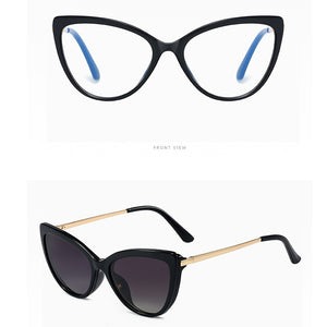 2 in 1 Magnetic Sunglasses Women Brand Polarized Cat eye Clip On Sun Glasses Female 2023 Optical Prescription Anti Blue Glasses