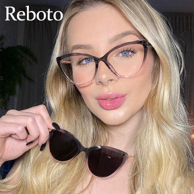 2 in 1 Magnetic Sunglasses Women Brand Polarized Cat eye Clip On Sun Glasses Female 2023 Optical Prescription Anti Blue Glasses