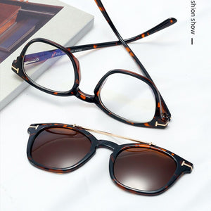 2 in 1 Polarized Travel Driving Sunglasses TR90 Anti Blue Glasses Frame Trendy Square Magnet Clip on Sunglasses Women UV400