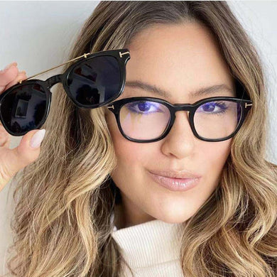 2 in 1 Polarized Travel Driving Sunglasses TR90 Anti Blue Glasses Frame Trendy Square Magnet Clip on Sunglasses Women UV400