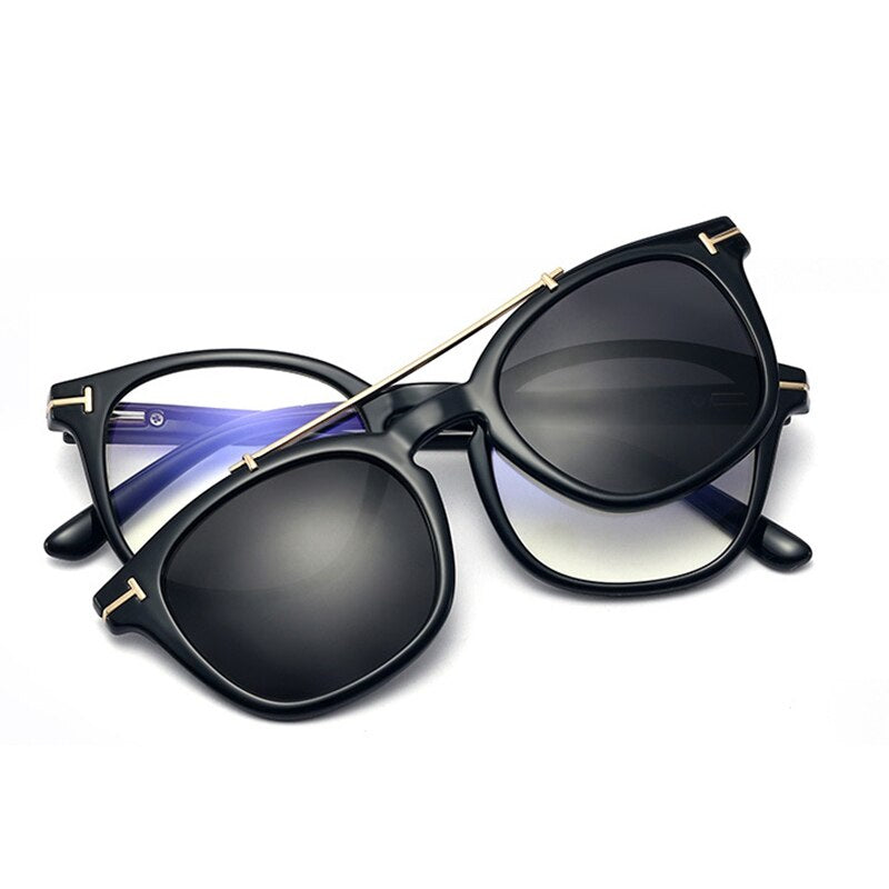 2 in 1 Polarized Travel Driving Sunglasses TR90 Anti Blue Glasses Frame Trendy Square Magnet Clip on Sunglasses Women UV400