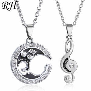 2 pcs/pair Couple Necklace For Lover Girlfriend Gift Set Musical note Valentine's D Necklace For Women Jewelry Paired Pendants