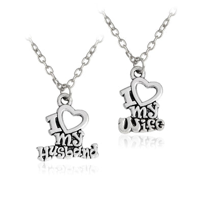 2 pcs/set I love my wife I love my husband Pendant Necklace Keychain Keyring Silver Color Couples Jewelry Gift For Lovers