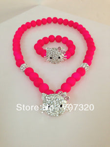 2 sets for one pack ( mix different items) kid's gift handmade adjust size hello kitty shamballa beads necklace+ Gift bag