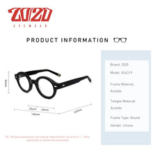 Load image into Gallery viewer, 20/20 Design Acetate Prescription Glasses Frame Optical Eyewear Unisex Round  Brand Men Certification Temple Women AS6319
