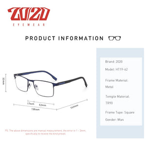20/20 Design Men Titanium Alloy Optical Glasses Frame  Male Square Ultralight Eye Myopia Prescription Eyeglasses HT19-62
