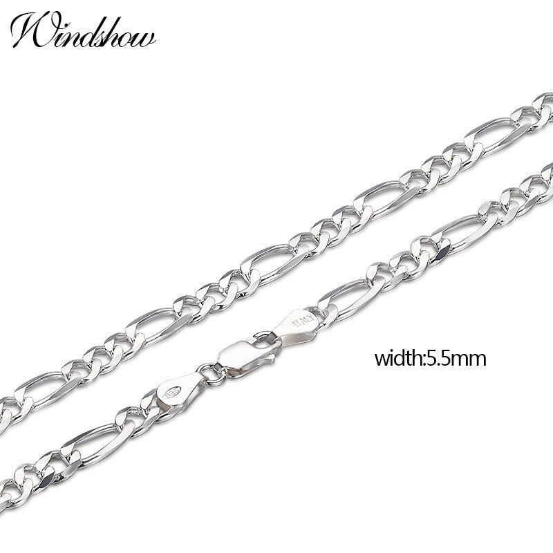 20-24 Pure Real 925 Sterling Silver Figaro Catene Collane Donna Uomo Gioielli Boy Friend Regalo 50cm-60cm 5.5mm Colier all'ingrosso 