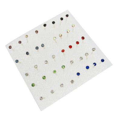 20 Pairs Colorful Faux Rhinestone Decor Plastic Ear Studs Earrings
