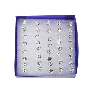 20 Pairs Silver Tone Faux Rhinestone Clear Plastic Ear Studs Earrings