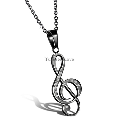 2015 New Gold & Black Stainless Steel G Treble Clef Necklace Music Note Pendant Necklace with Rhinestone Stones For Women Men