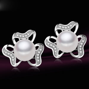 2015 New Item Real pearl Women's Flower Stud Earrings for girl's Birthd gifts