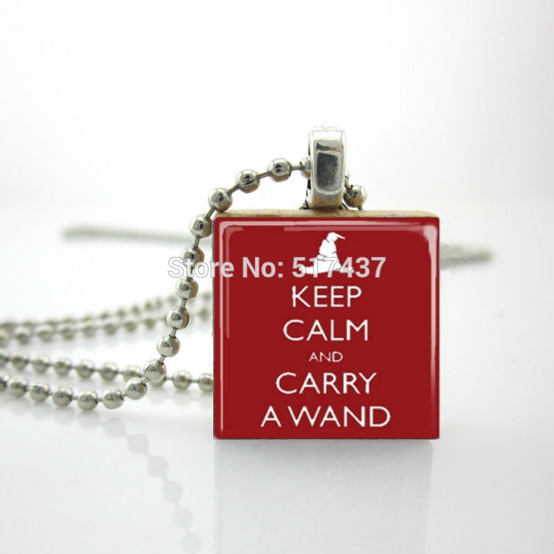 2015 New Quote Scrabble Pendant Keep Calm And Carry A Wand Necklace Scrabble Tile Necklace
