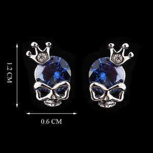 2016 Fashion Imitation Stone Skull Stud Earrings for Women Silver Crown Earrings Wedding Jewelry Brincos