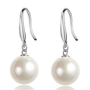 2016 Hot Fashion Ladies Elegant Silver Plated Faux Pearls Hook Dangle Earrings Eardrops