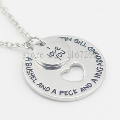 2016 Hot ! handstamped Jewelry I love you a bushel and a peck and a hug around the neck Necklace Heart Cutout pendant necklace