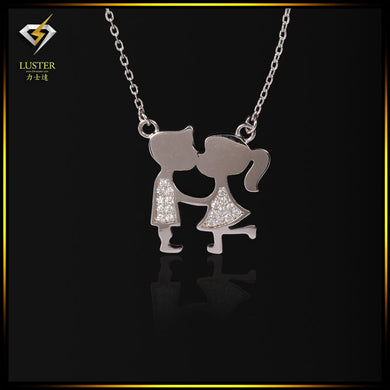 2016 New Arrival Summer Charming Pendant Necklace Loverly Boy & Girl Rhodium Plated Jewelry for Women/Girl Gift