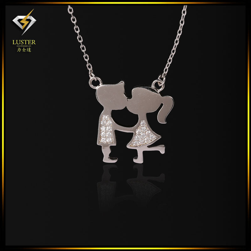 2016 New Arrival Summer Charming Pendant Necklace Loverly Boy & Girl Rhodium Plated Jewelry for Women/Girl Gift