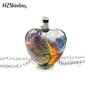2016 New Divergent Heart Necklace Divergent Tree Pendant Jewelry Women Heart Necklace Art Glass Necklace HZ3