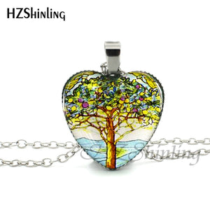 2016 New Divergent Heart Necklace Divergent Tree Pendant Jewelry Women Heart Necklace Art Glass Necklace HZ3
