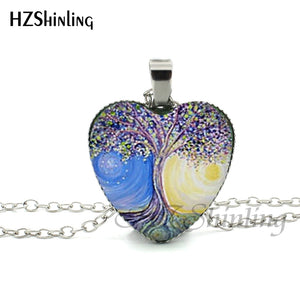 2016 New Divergent Heart Necklace Divergent Tree Pendant Jewelry Women Heart Necklace Art Glass Necklace HZ3