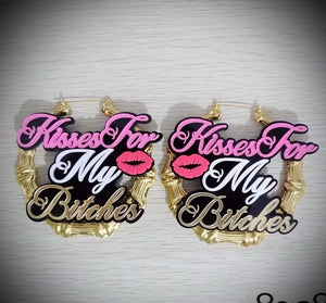 2016 Popular Europe exaggerated Big acrylic earring kisses for my bitches Pink letters lips bamboo large Hiphop earrings women