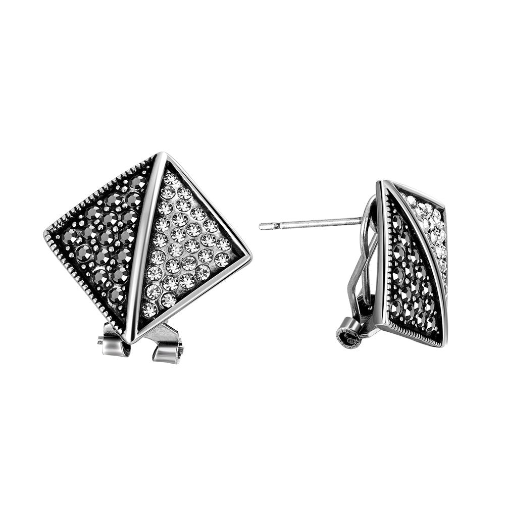 2016 new Tibetan silver big solid prismatic earring stud Black crystal stone Vintage for women fashion wedding jewelry FSE007