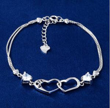 Load image into Gallery viewer, 2017 100% 925 Sterling Silver Bracelet Women Silver Link Chain CZ Heart Charm Bracelet For Women Romantic Wedding Jewelry
