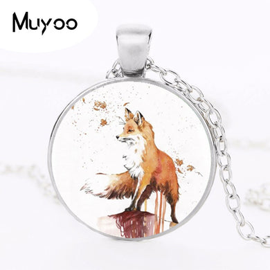 2017 Autumn Fox Pendant Choker Statement Silver Necklace For Women Dress Accessories Glass Dome Pendants Art Jewelry HZ1