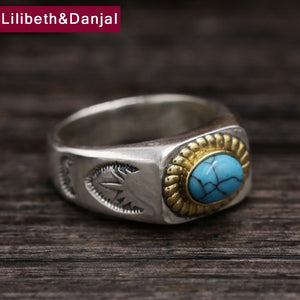 2017 Brand Men Ring 925 Sterling Silver Men Jewelry Vintage Turquoise Feather Finger Ring Men Women Gift Fine jewellery R49