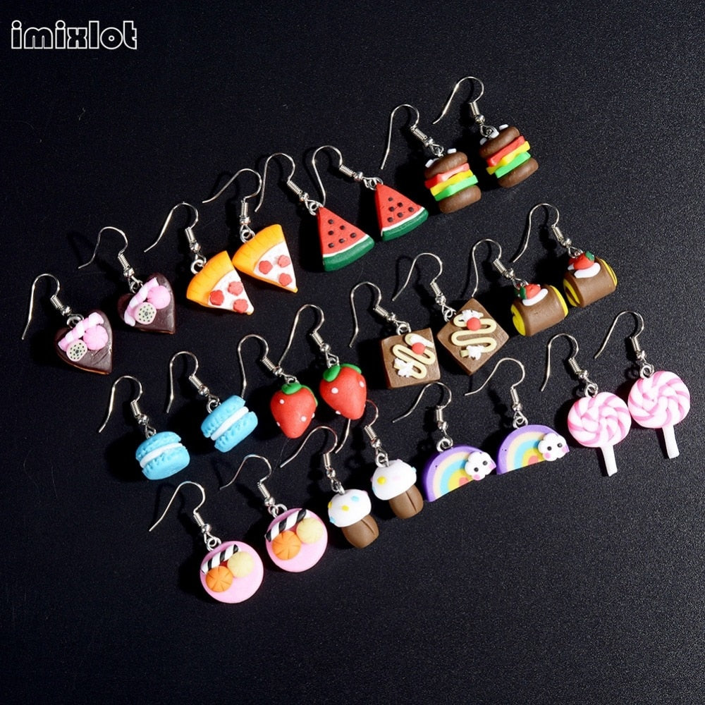 2017 Earings Brincos Oorbellen 10 Pair Mixed Style Girl's Children Cute Handmade Cake Food For Polymer Earrings Anti-allergy