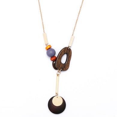 2017 Europe and America Trendy Unique Design Wood Geometric Candy Color Bead Long Necklace Pendant Women Bijoux