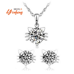2017 Fashion AAA Zircon Cat's Jewelry Fine Workmans Pendant Necklace Earrings Girl's Best Gift