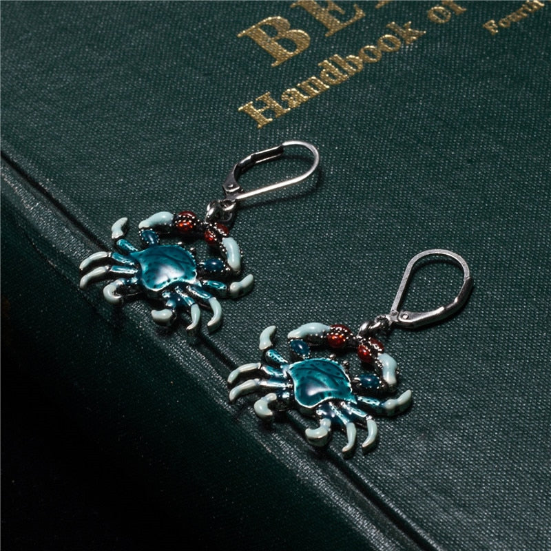 2017 Fashion Charm of Cancer Ocean Blue Crab Drop Earrings for women Wedding Earrings Ear Jacket Accessories bijoux