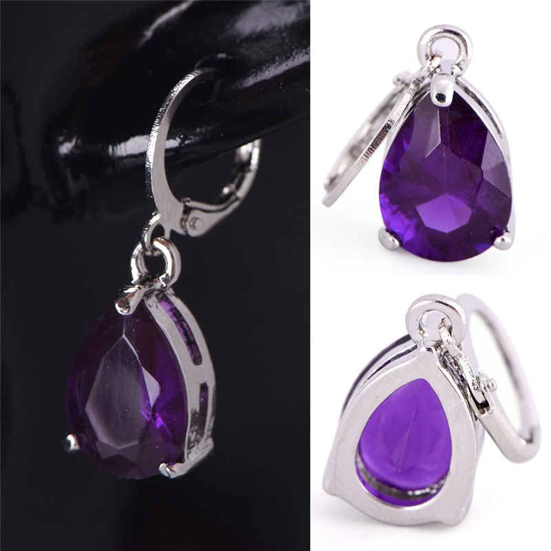 2017 Fashion Design/Girl's Silver Plated and Crystal Purple Color Drop Dangle Earrings Gift Jewelry women