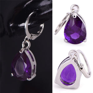 2017 Fashion Design/Girl's Silver Plated and Crystal Purple Color Drop Dangle Earrings Gift Jewelry women