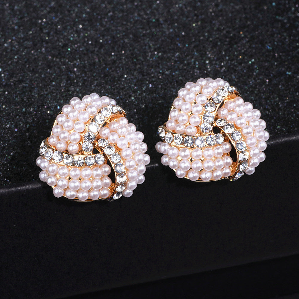 2017 Fashion Triangle Simulated Pearl Earrings For Women Clip Rhinestone Earrings Statement Wedding Jewelry Accessories JZ004