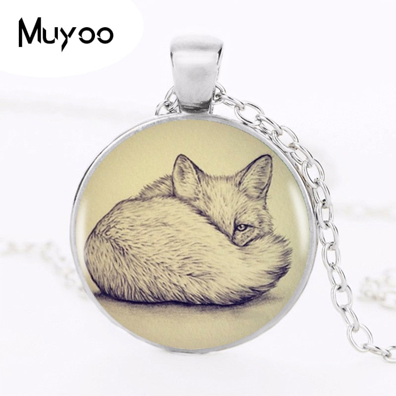 2017 Fox Pendant Choker Statement Silver Necklace For Women Dress Accessories Glass Dome Jewelry Handmade Accessory HZ1