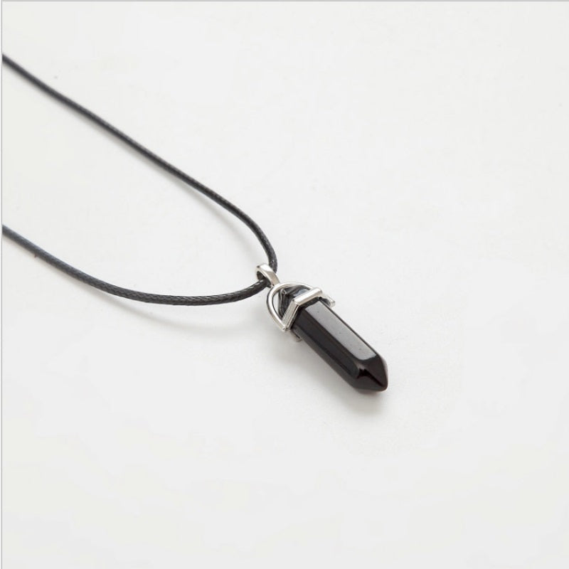 2017 Collane a colonna esagonale da uomo Pendenti in cristallo naturale Catene in pelle con pietra rosa Collana girocollo Gioielli di moda da donna 