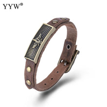 Carica l'immagine nel visualizzatore di Gallery, 2017 NEW Arrival Cowhide Punk Style Leather Men Bracelet &amp; Bangle Antique Bronze Color Plated Bracelet Fashion Charm Bracelet