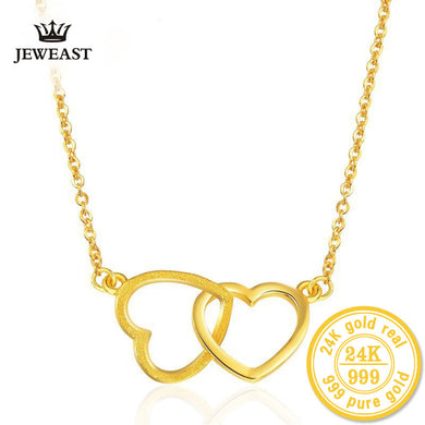 2017 New Arrival Necklace Genuine 24K Pure Gold Heart Pendants Necklaces Elegant Beautiful Graceful Necklace Simple Fine Jewelry